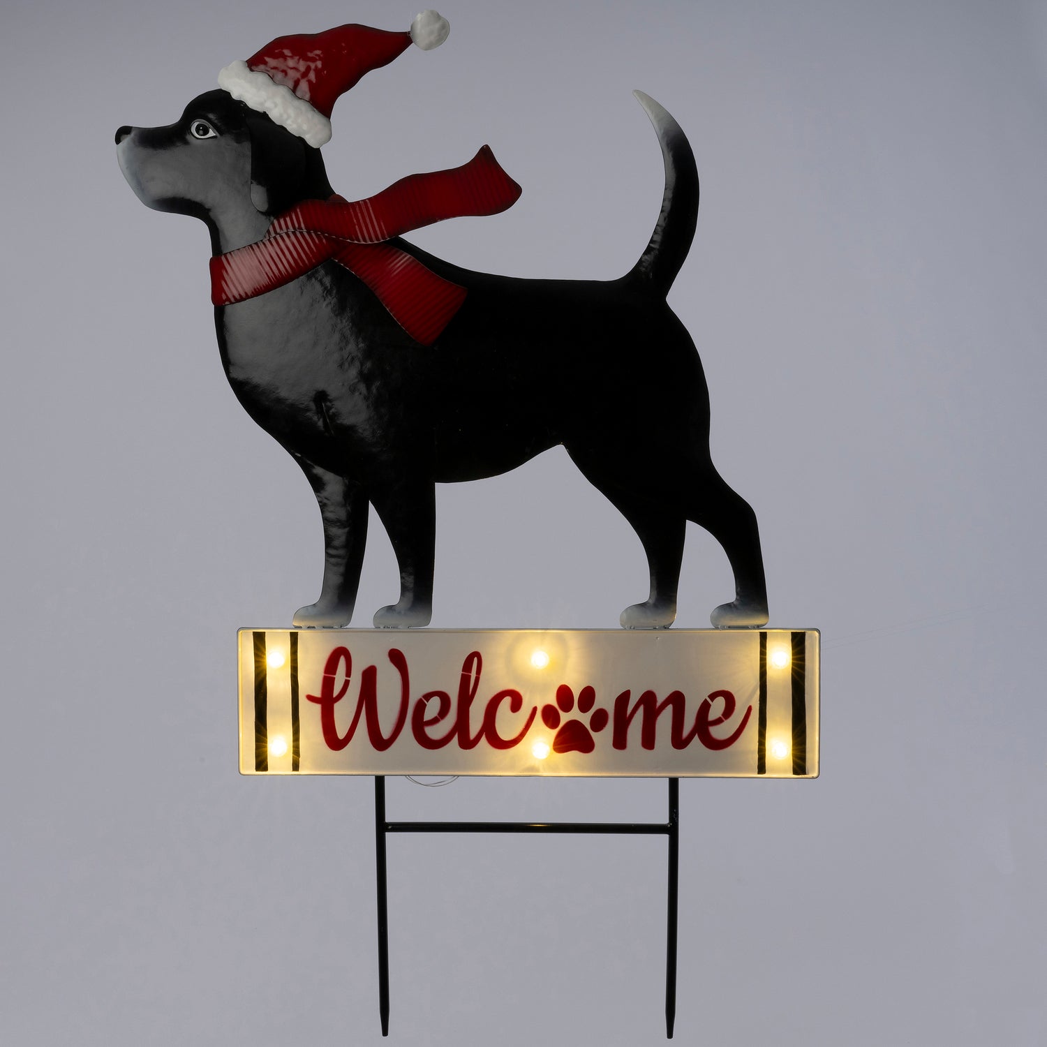 Intratuin tuinsteker hond welkom met verlichting zwart / rood / wit 51 x 3 x 81 cm