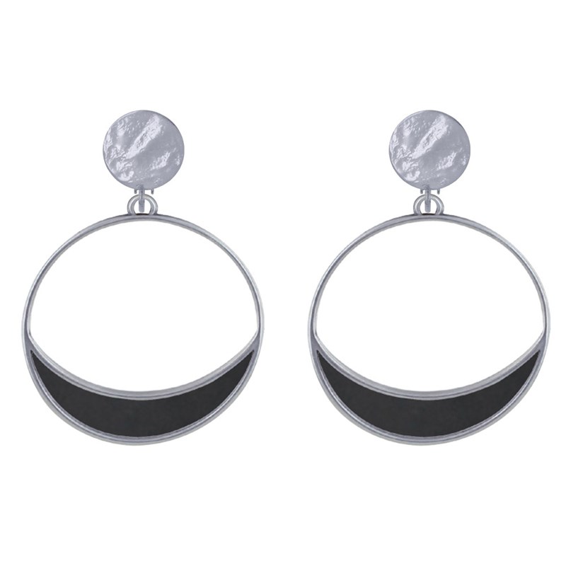 Boucles d'Oreilles Clip Métal Argenté Cercle et Croissant de Lune Translucide Coloré