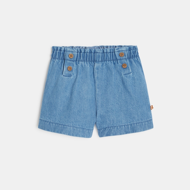 Short chambray effet pont bleu bébé fille