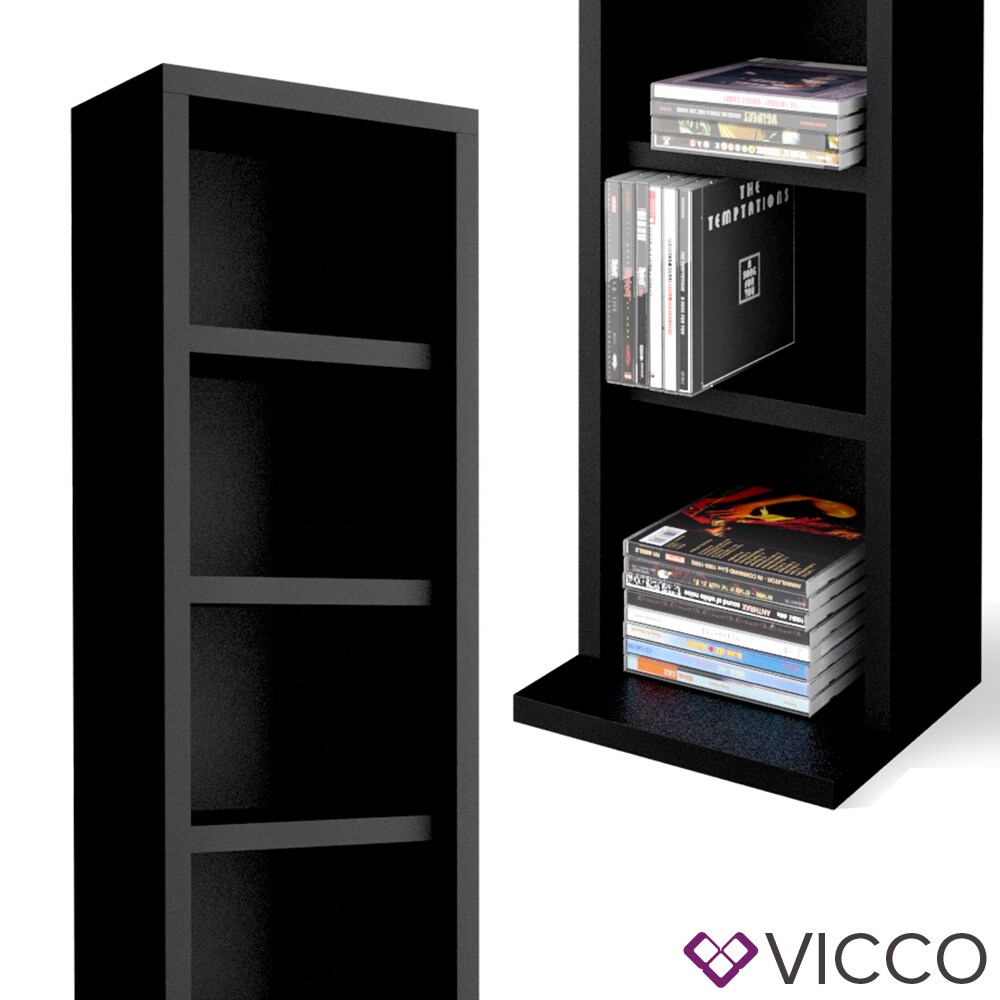 VICCO CD Regal DVD Ständer Schwarz Wandregal Hängeregal Bücherregal Bürorega