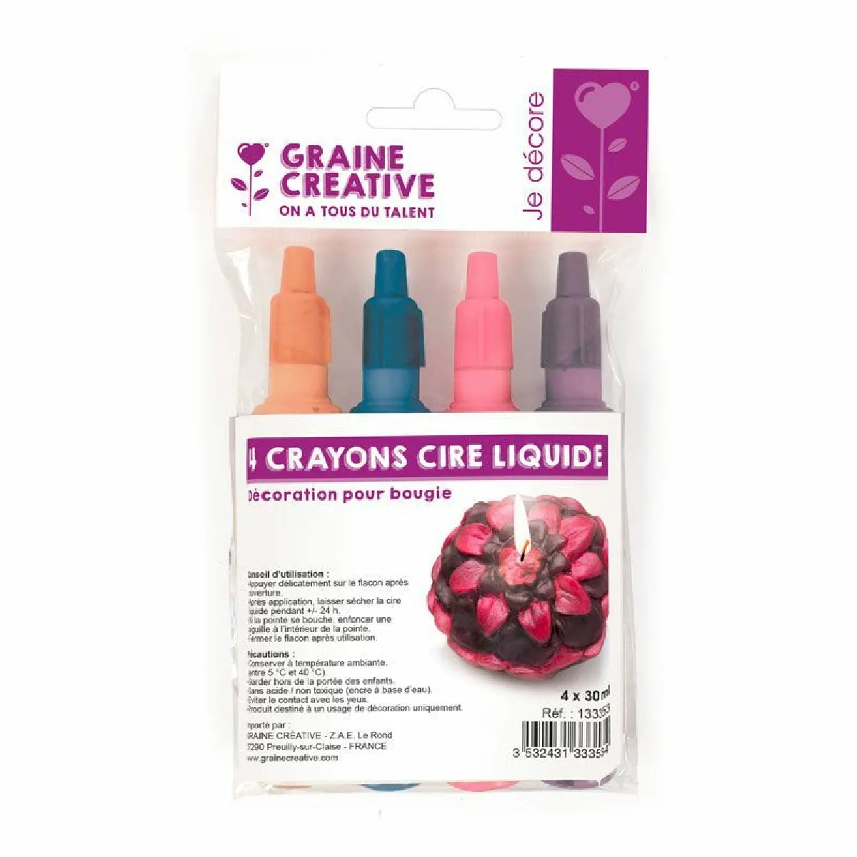 Graines Creatives 4 Crayons de cire à bougie liquide