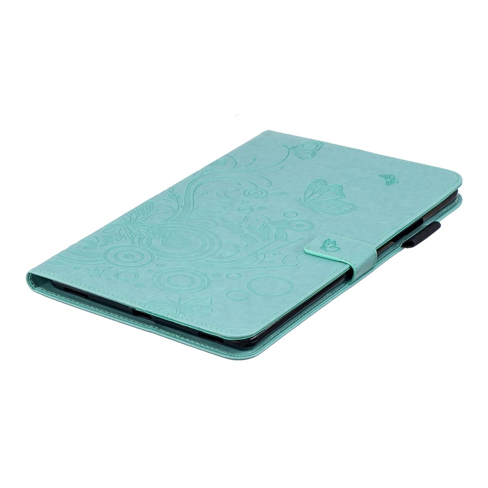Samsung Galaxy Tab A 10.1 (2019) Leder Tasche Flip Cover Schmetterlinge und Blumen - Türkis