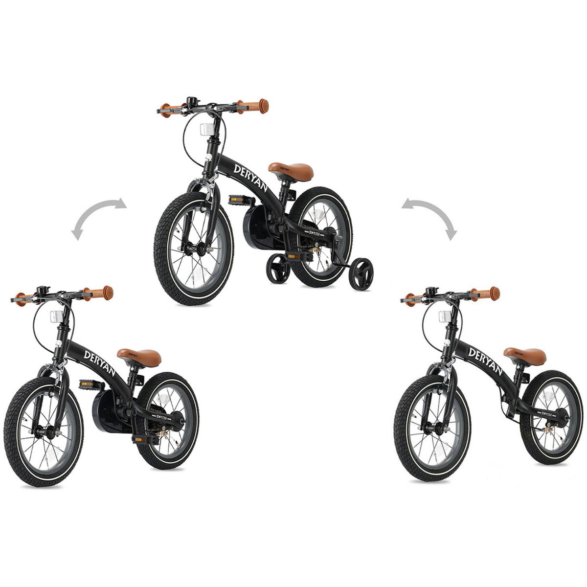 DERYANDERYAN   3in1 Kinderfahrrad schwarz 12 Zoll