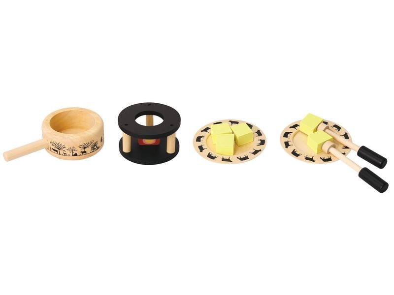 Spielba Holzspielwaren Fondue Set mit Teller und Gabel Hochwertiges Fondue-Set