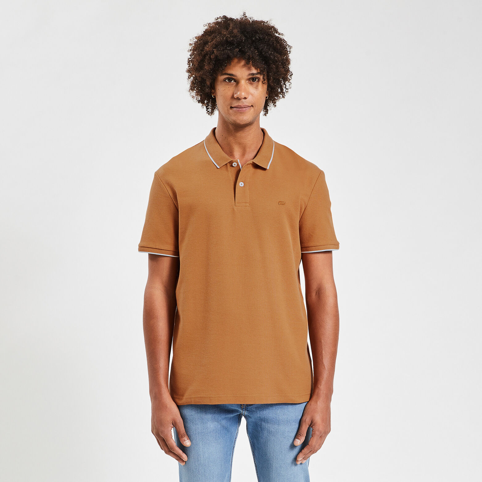 Polo manches courtes uni coton piqué Camel