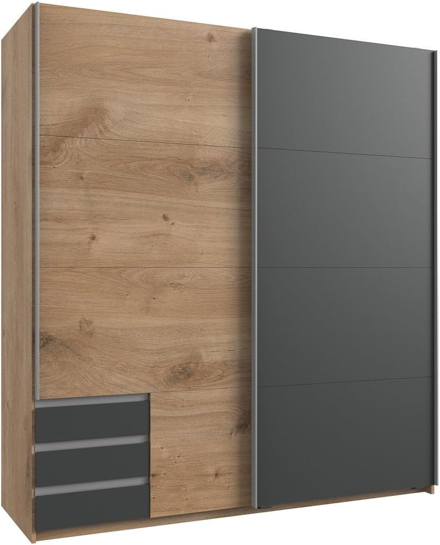 Wimex Emden Schwebetürenschrank, Plankeneiche Nachbildung/Graphit, 64 x 180 x 198 cm