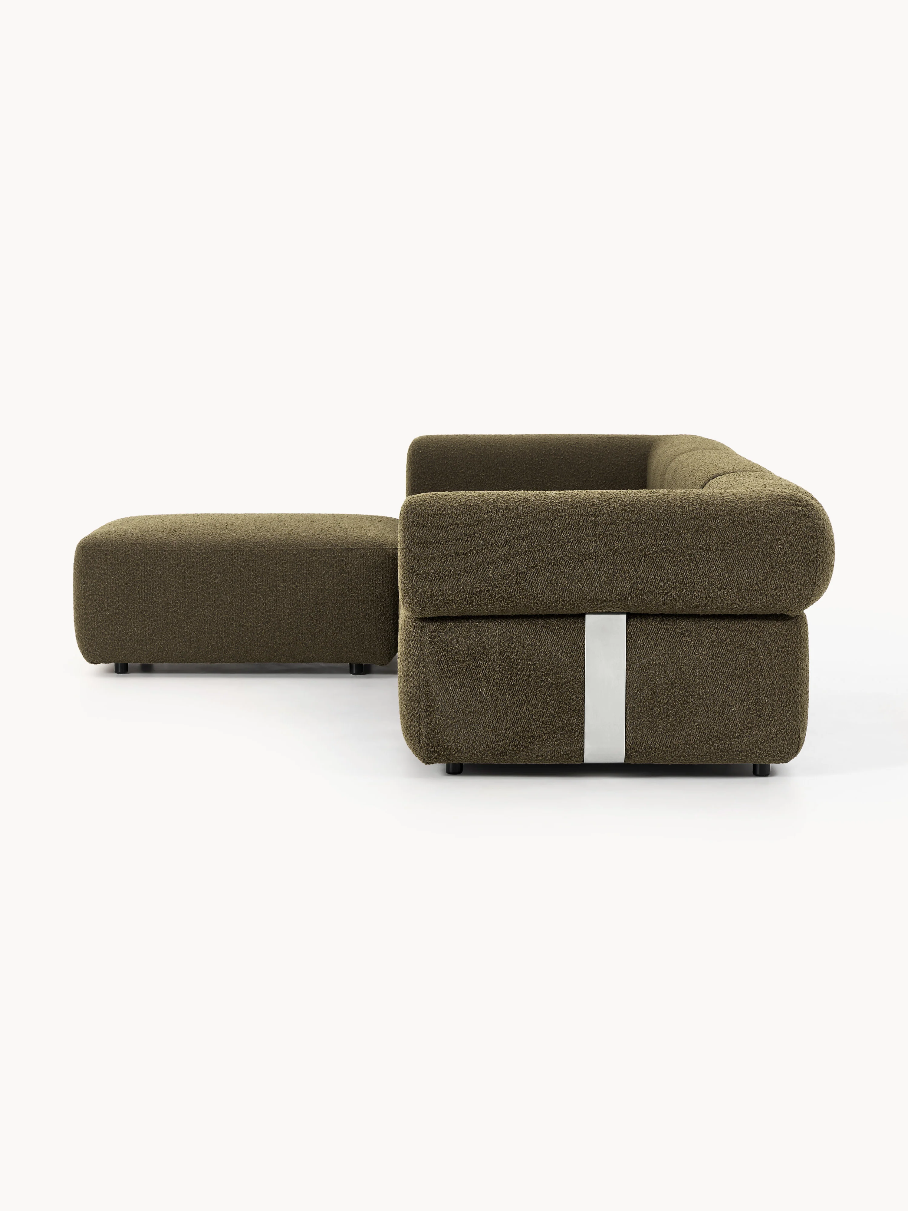 Modulaire bank Anton (4-zits) met poef (links/rechts) van bouclé