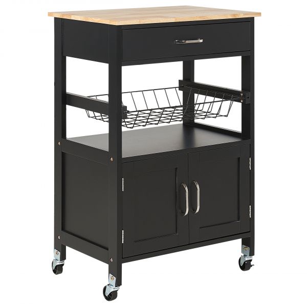 Beliani Carrinho de Cozinha Preto 58 x 40 x 90 cm com 1 Gaveta 1 Armário 1 Cesto Removível para Sala Ou Cozinha