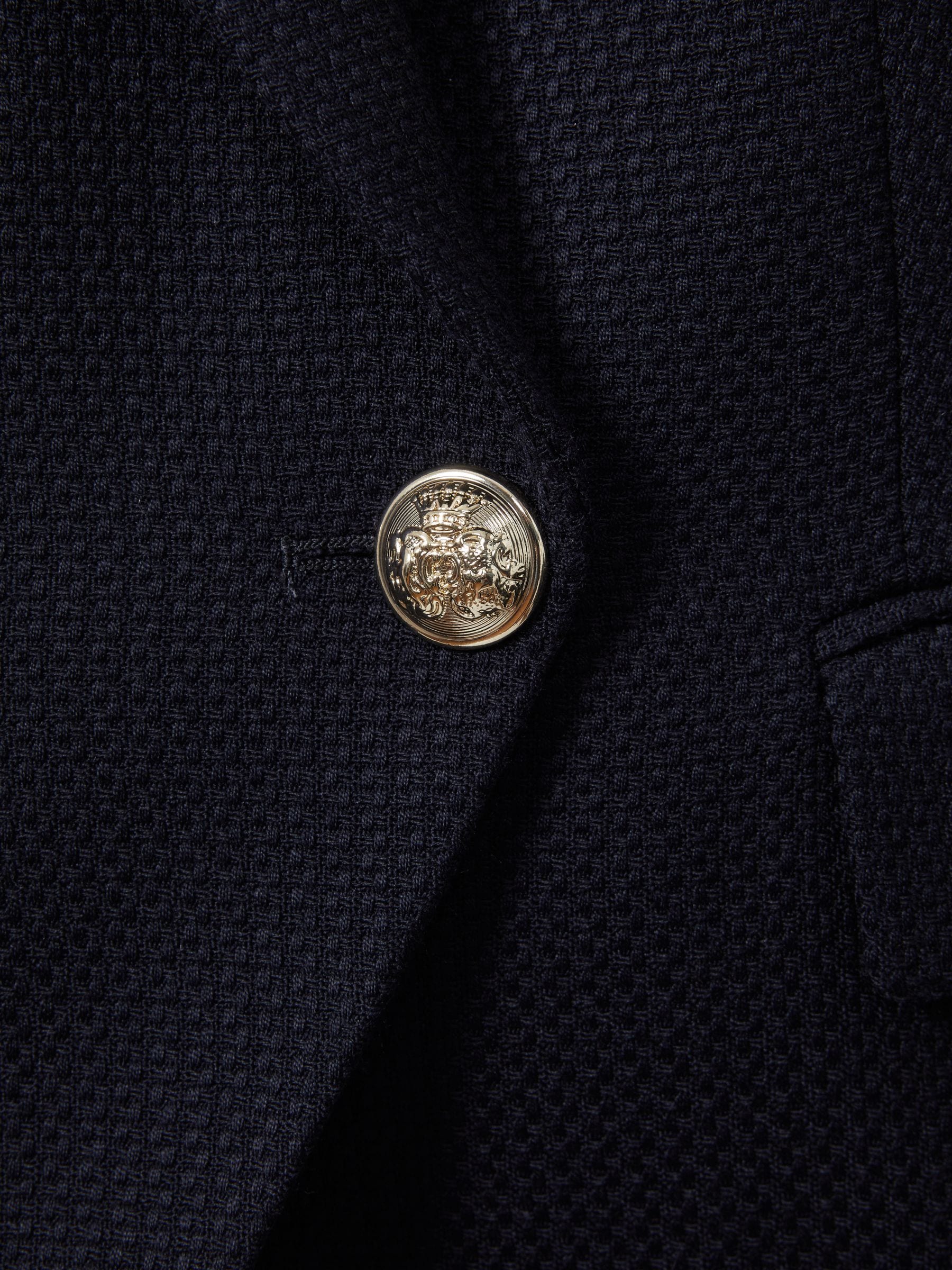 Marineblauw - Reiss Tally - Maatgesneden blazer met textuur en dubbele rij knopen