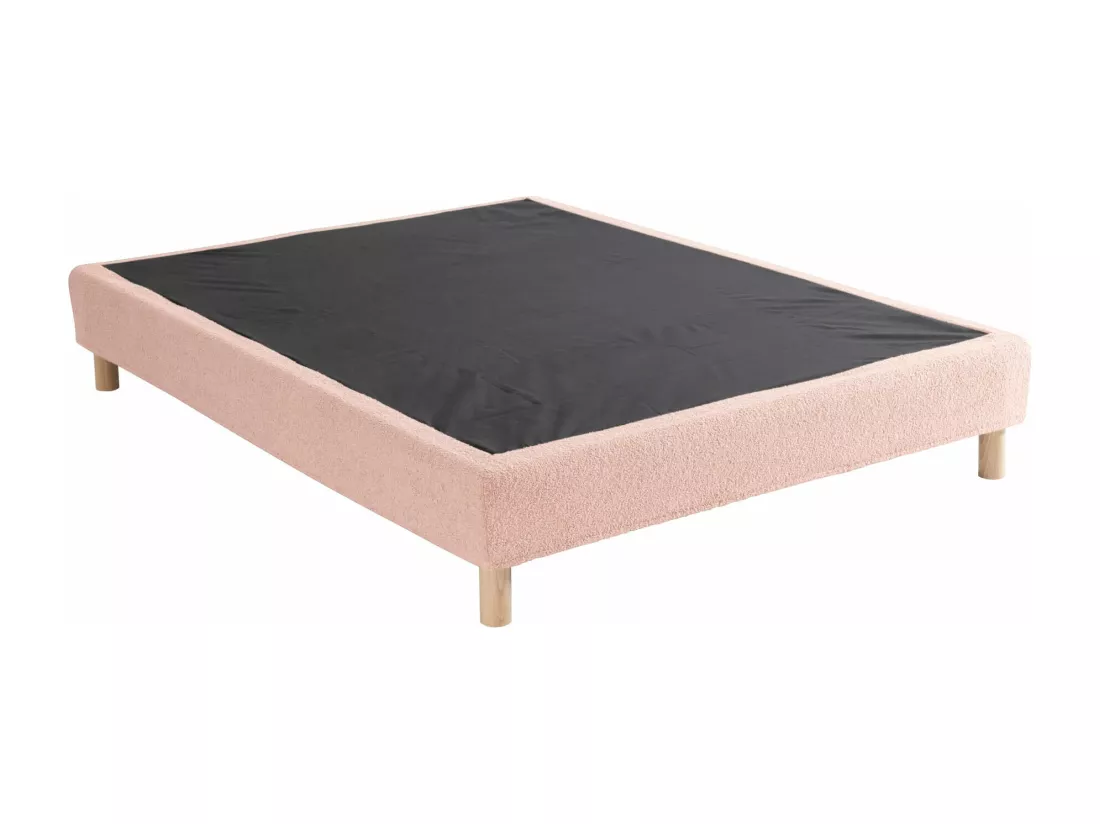 Cache-sommier bouclette intégral rose 140x190 - Boucletta
