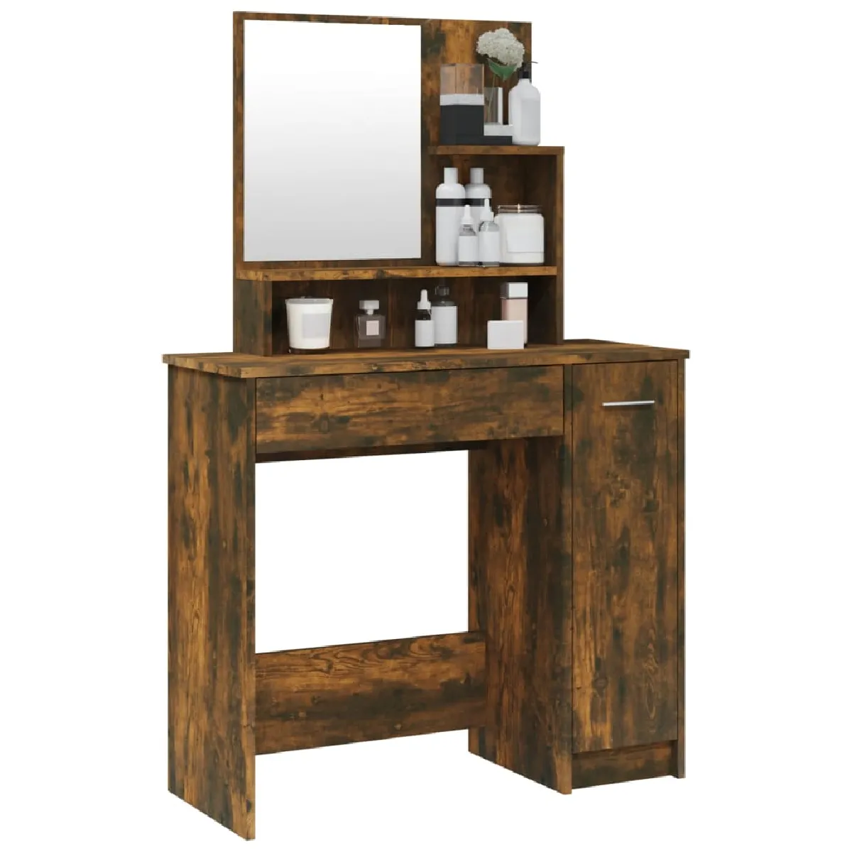 vidaXL Coiffeuse avec Miroir - Chêne Fumé