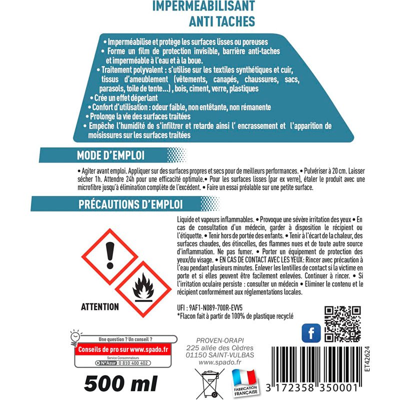 Imperméabilisant anti-tâches Spado - Spray 500 ml