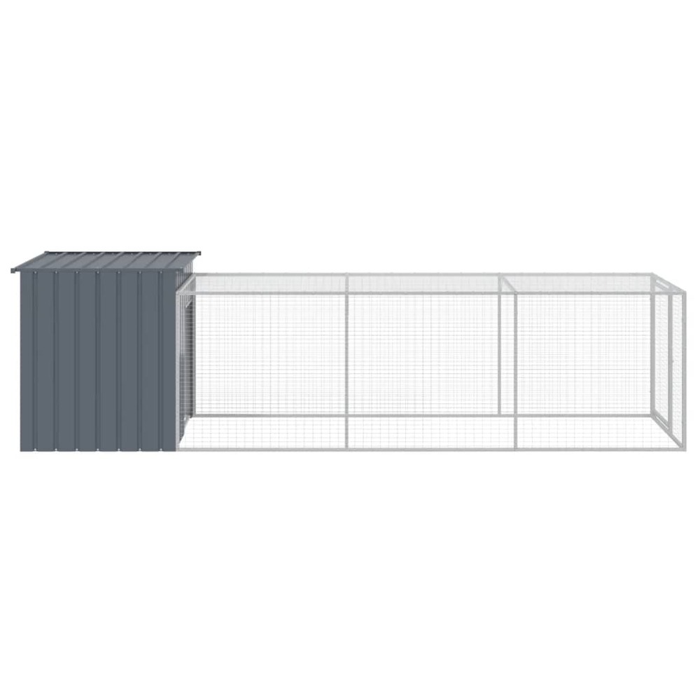Poulailler avec cour anthracite 110x405x110 cm acier galvanisé