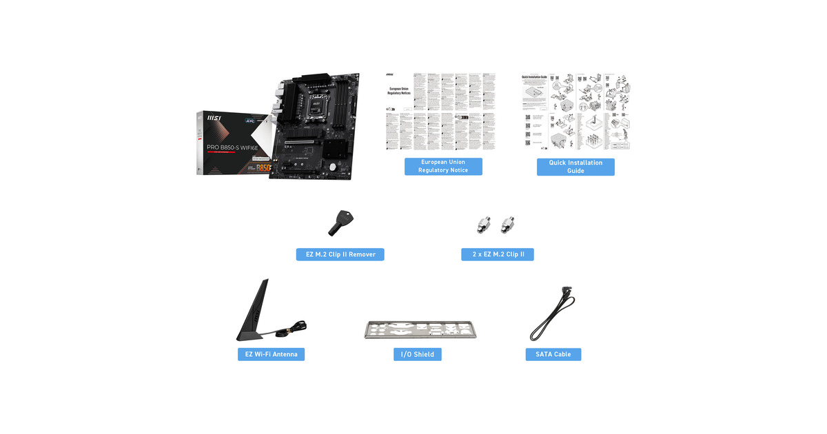 MSIPRO B850-S WIFI6E socket AM5 moederbord  (Zwart/zilver, RAID, 2.5Gb-LAN, Wi-Fi 6E, BT 5.3, Sound, ATX)