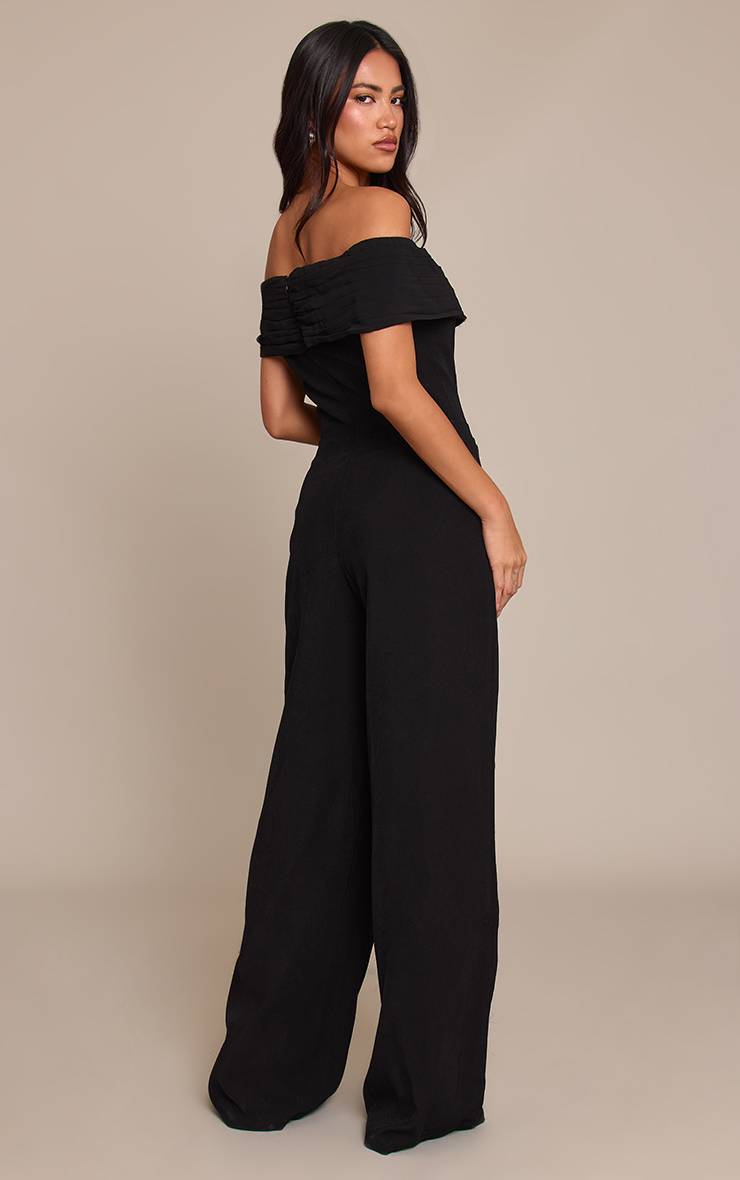 Noir Combinaison Pantalon Droit En Tissu Tissé Avec Détails Boutonnés