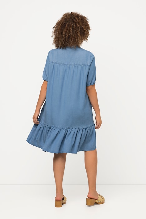 Midikleid, Jeansoptik, A-Linie, Stehkragen, Halbarm