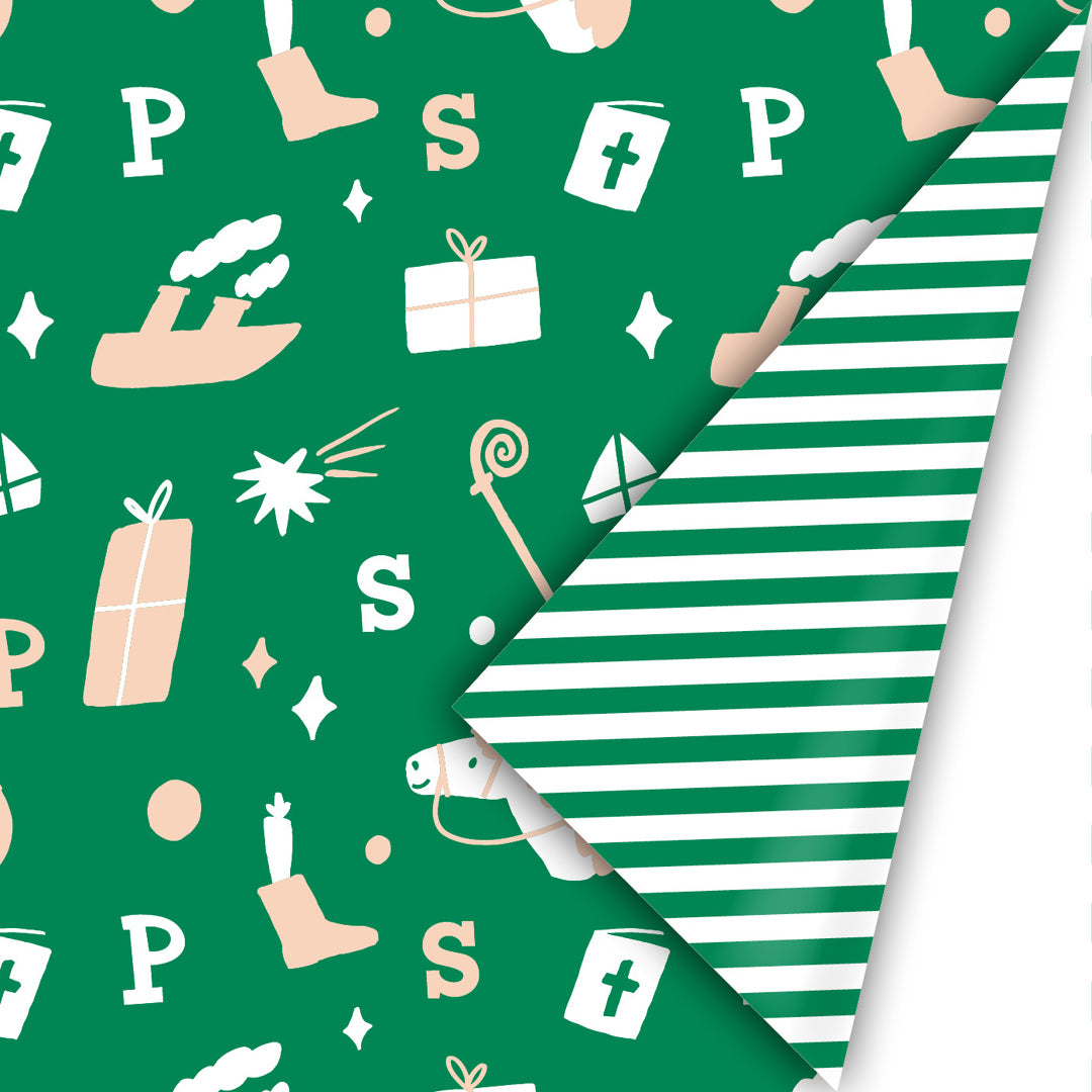 inpakpapier sinterklaas - groen - oudroze - 3 m