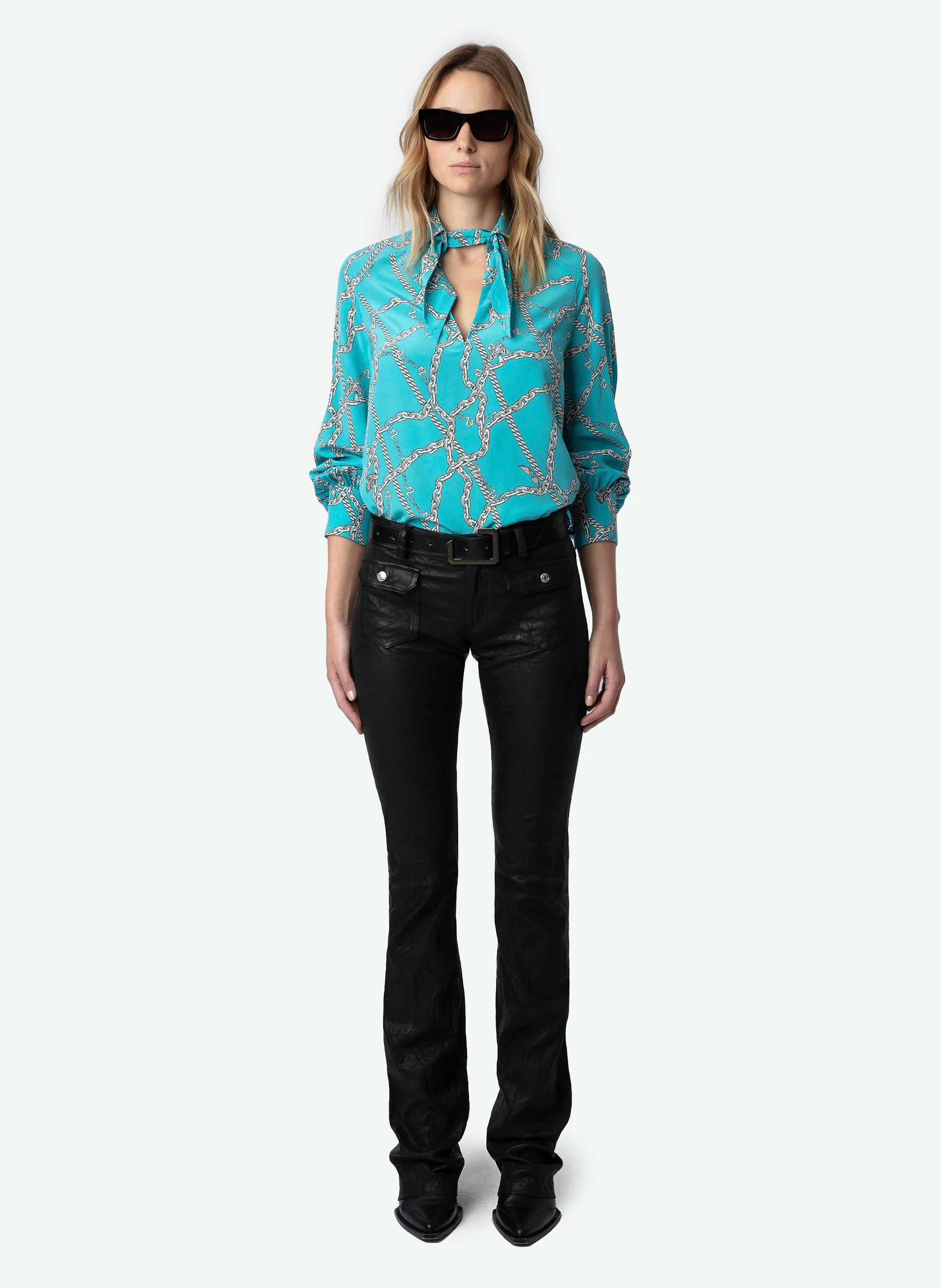 TUILE - Blouse imprimée en soie | Bleu