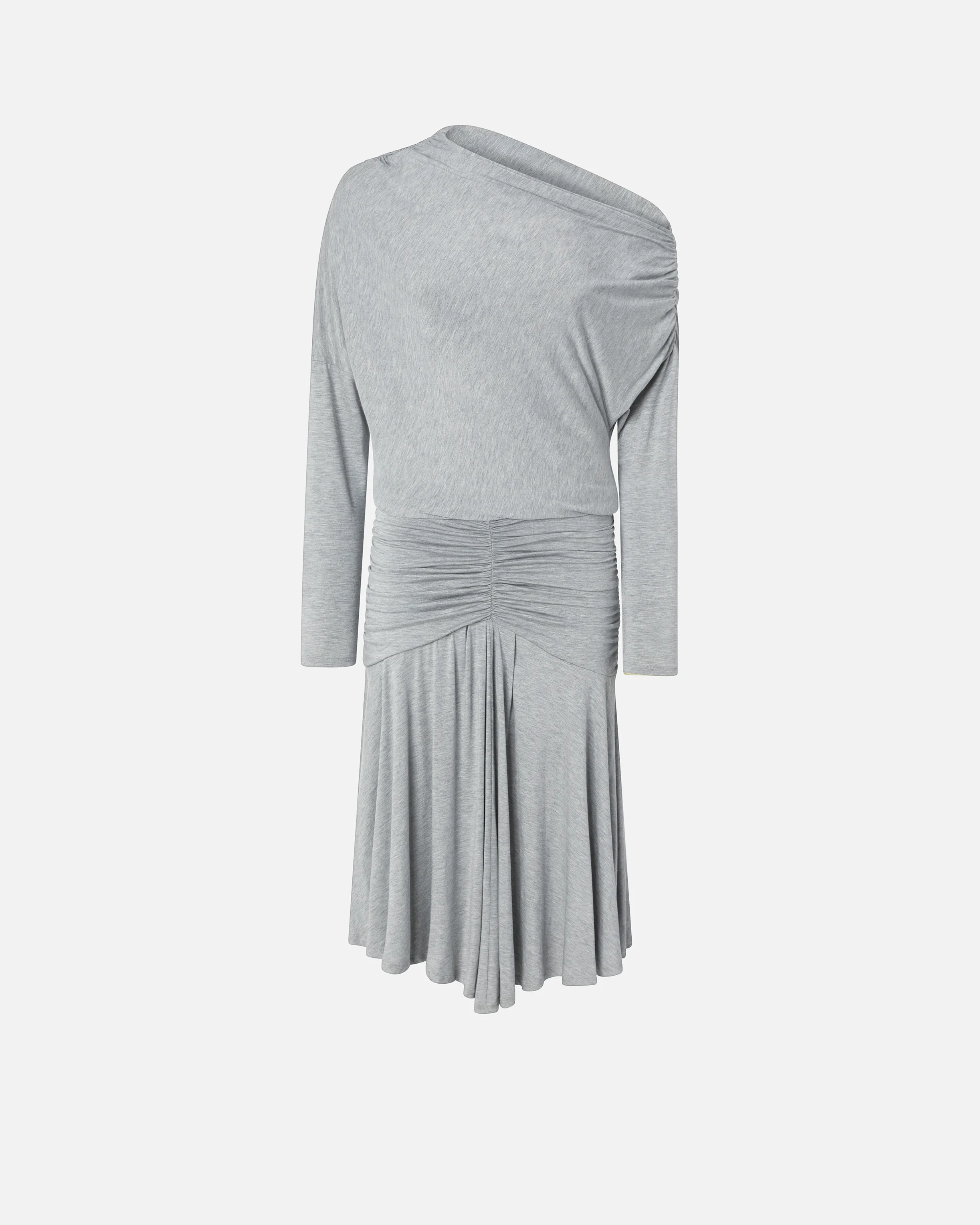 Robe midi drapée à épaule nue | Gris