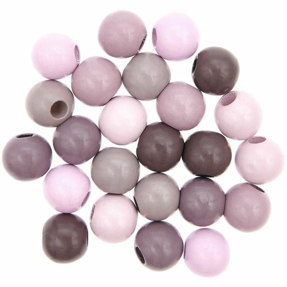 24 perles rondes - bois tons roses - 25 mm