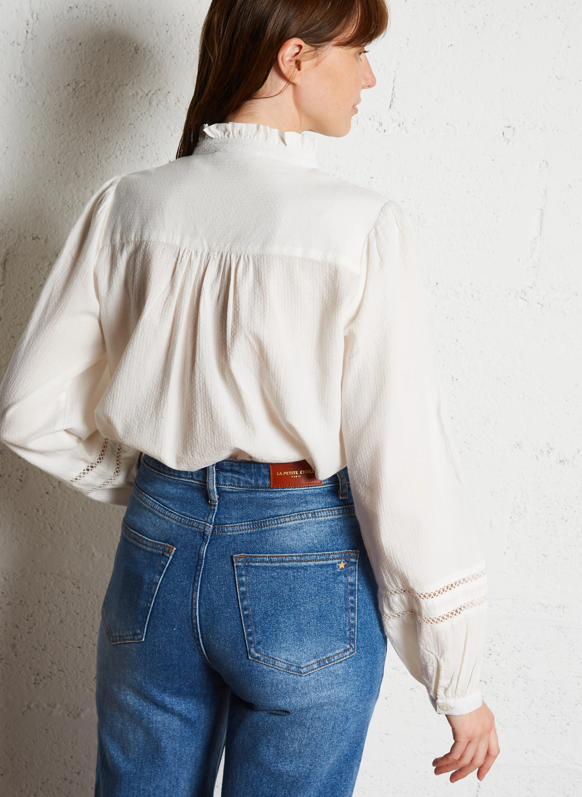 BONNY - Chemise col victorien droite en coton | Beige