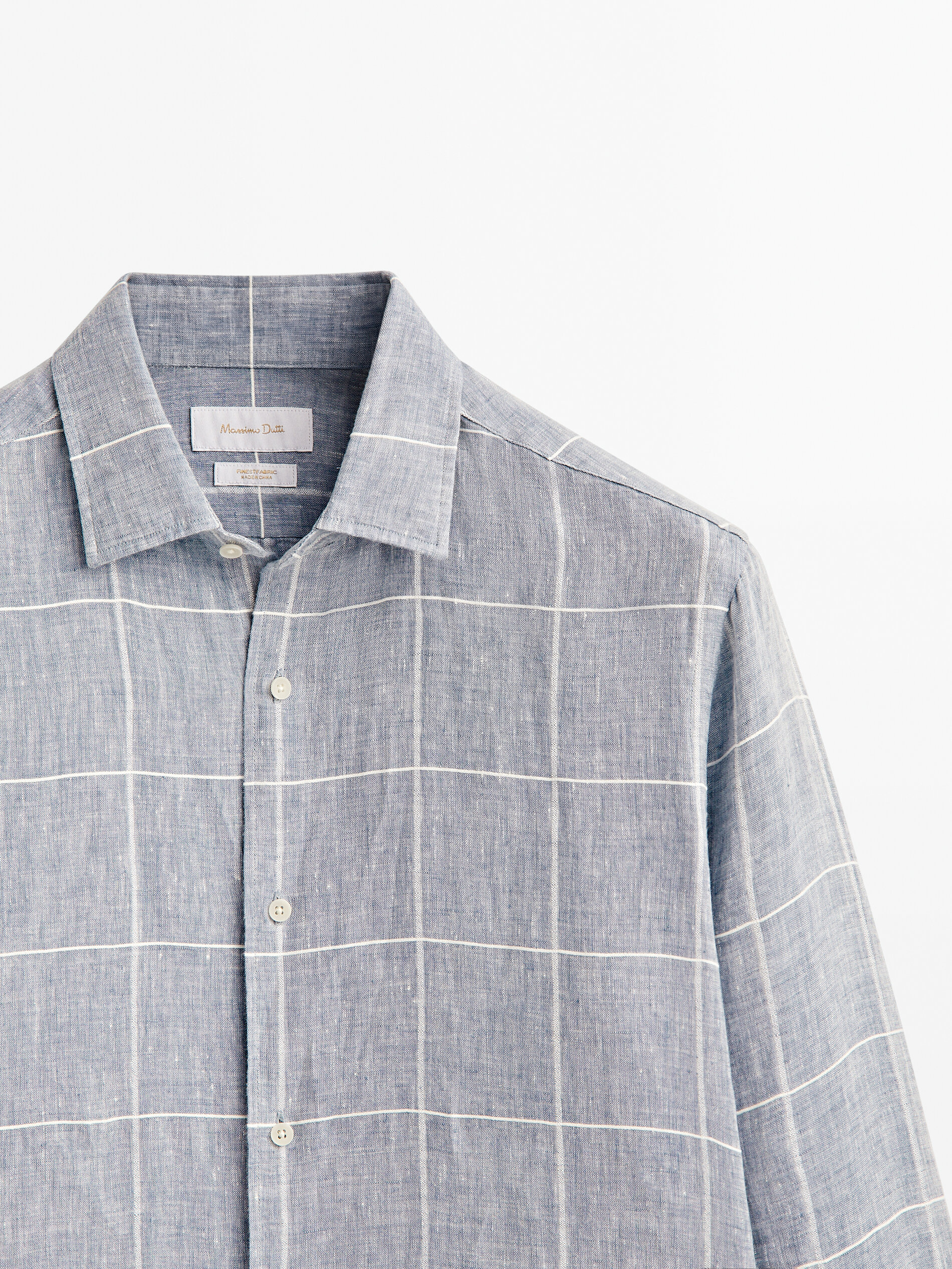 Camisa quadrada de linho misto slim fit - AZUL CLARO