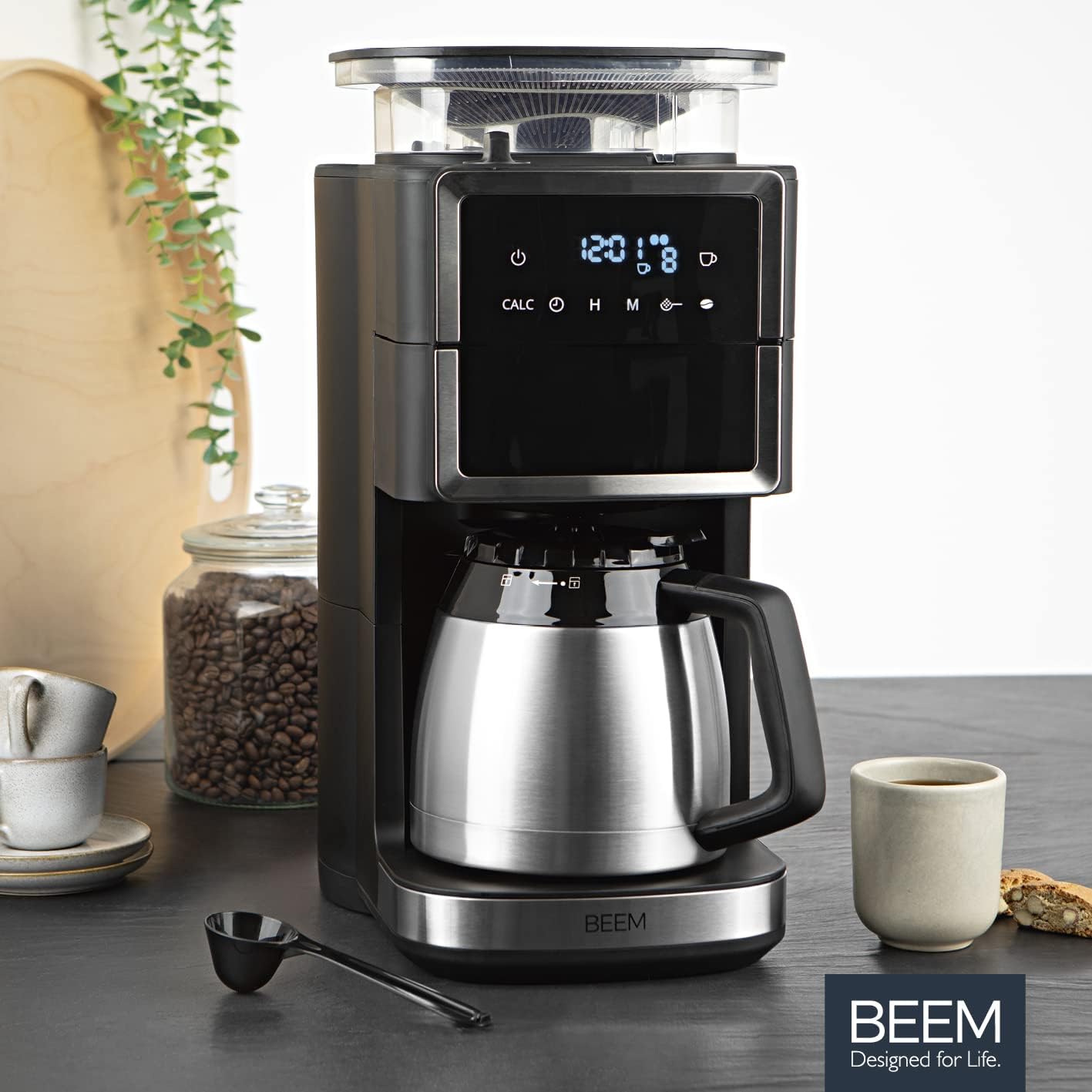 BEEM FRESH-AROMA-PERFECT III Filterkaffeemaschine mit Mahlwerk - Thermo | Edelstahl | Mit Isolierkanne & Aroma-Plus-Funktion | Permanentfilter & 24-H-Timer | 1000 W | bis zu 10 Tassen