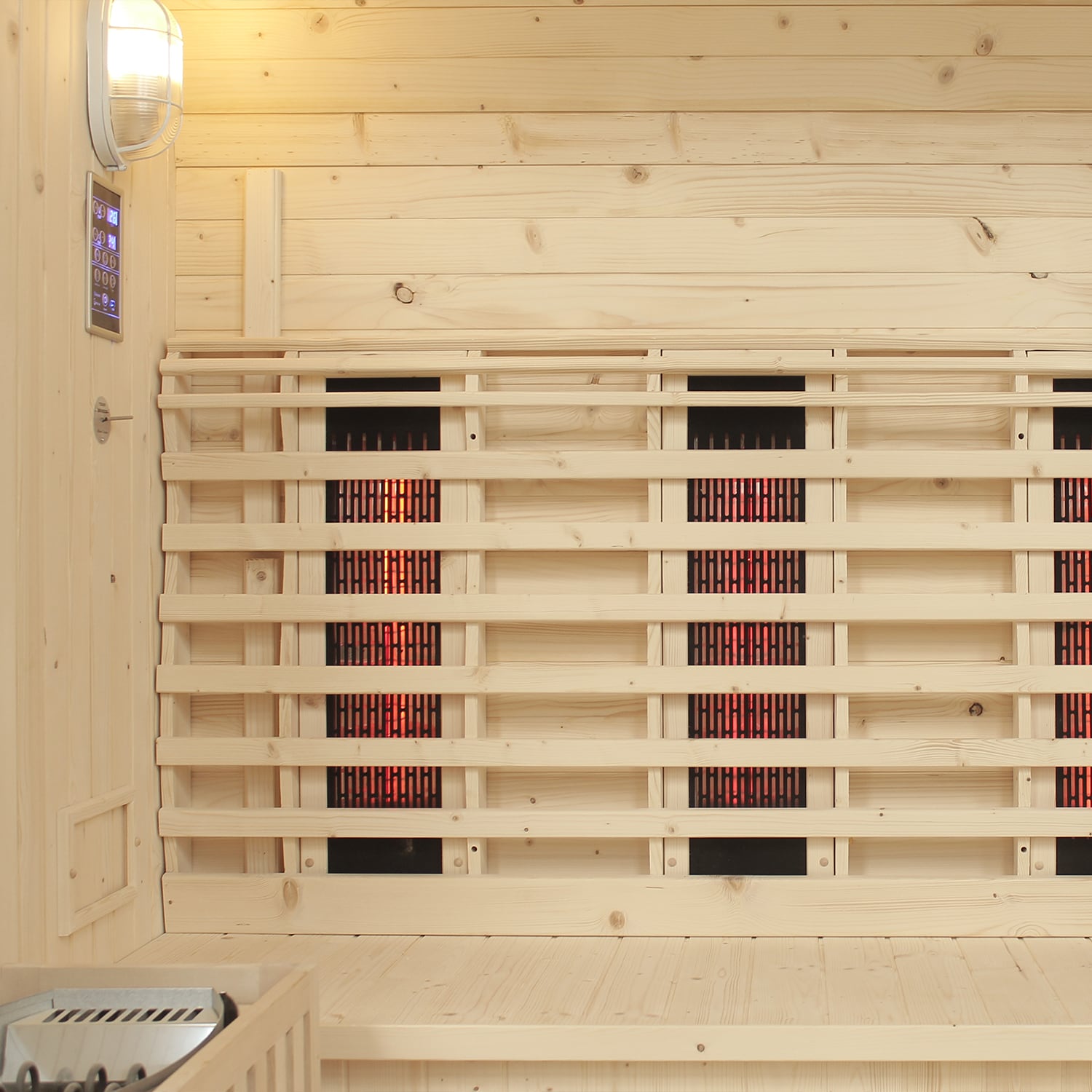 Dewello® - Outdoor Fasssauna Richmond - ca. 200 cm x 180 cm x 200 cm, Holz: Fichtenholz - inkl. 10 Infrarotstrahler, Saunaofen und Saunazubehör I Gartensauna, Außensauna, Sauna Fass für 4 Personen