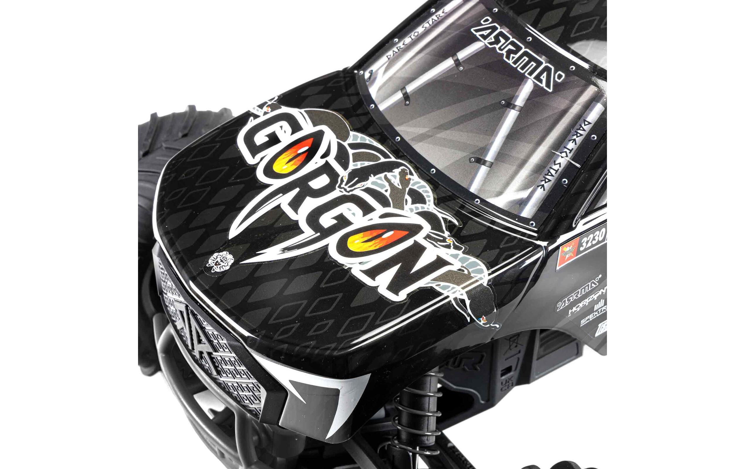 Monster Truck Gorgon MEGA 550 RWD Schwarz, Bausatz, 1:10<br>2WD Monstertruck mit Heckantrieb – Bausatz mit Elektronik & Akku
