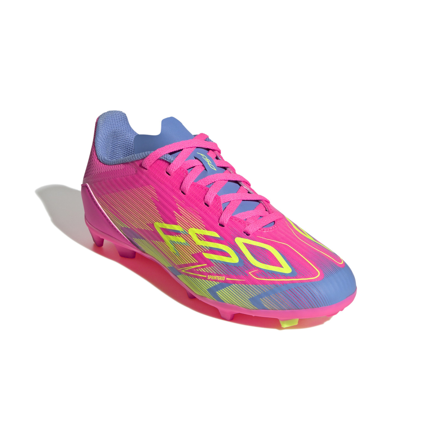 Adidas F50 League Gras / Kunstgras Voetbalschoenen (MG) Kids Roze Neongeel Blauw