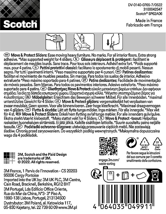Patin glisseur adhésif rond gris Scotch ø25 mm, lot de 8