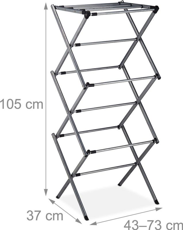 wasrek inklapbaar uitschuifbaar 11 stangen 105x73x37 metaal zilver