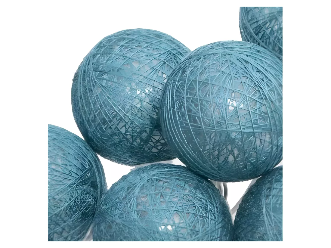 Guirlande LED Pile - 10 Boules - Bleu Canard - Ø 6 cm