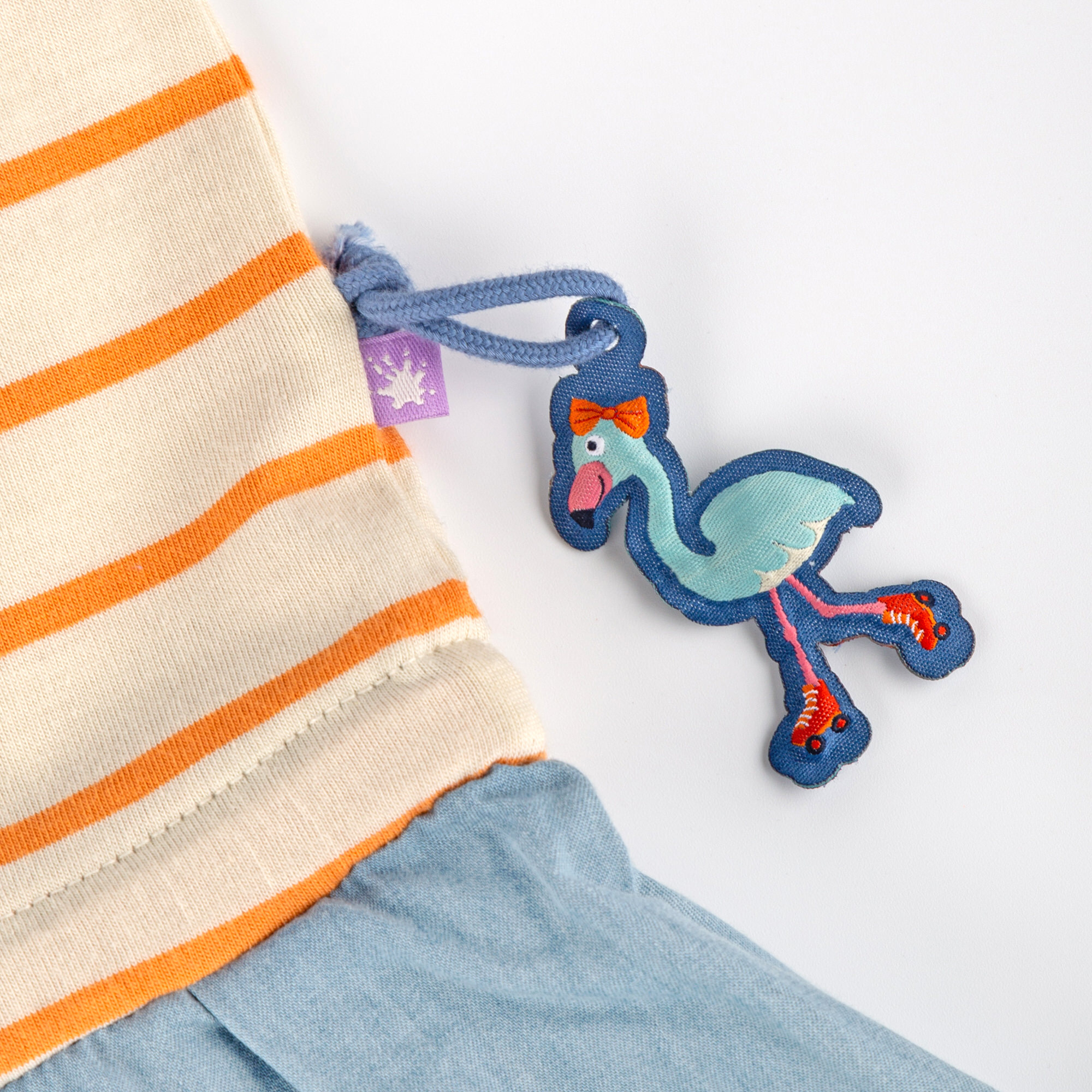 Kurzarmkleid B - SKATING FLAMINGO gestreift in orange