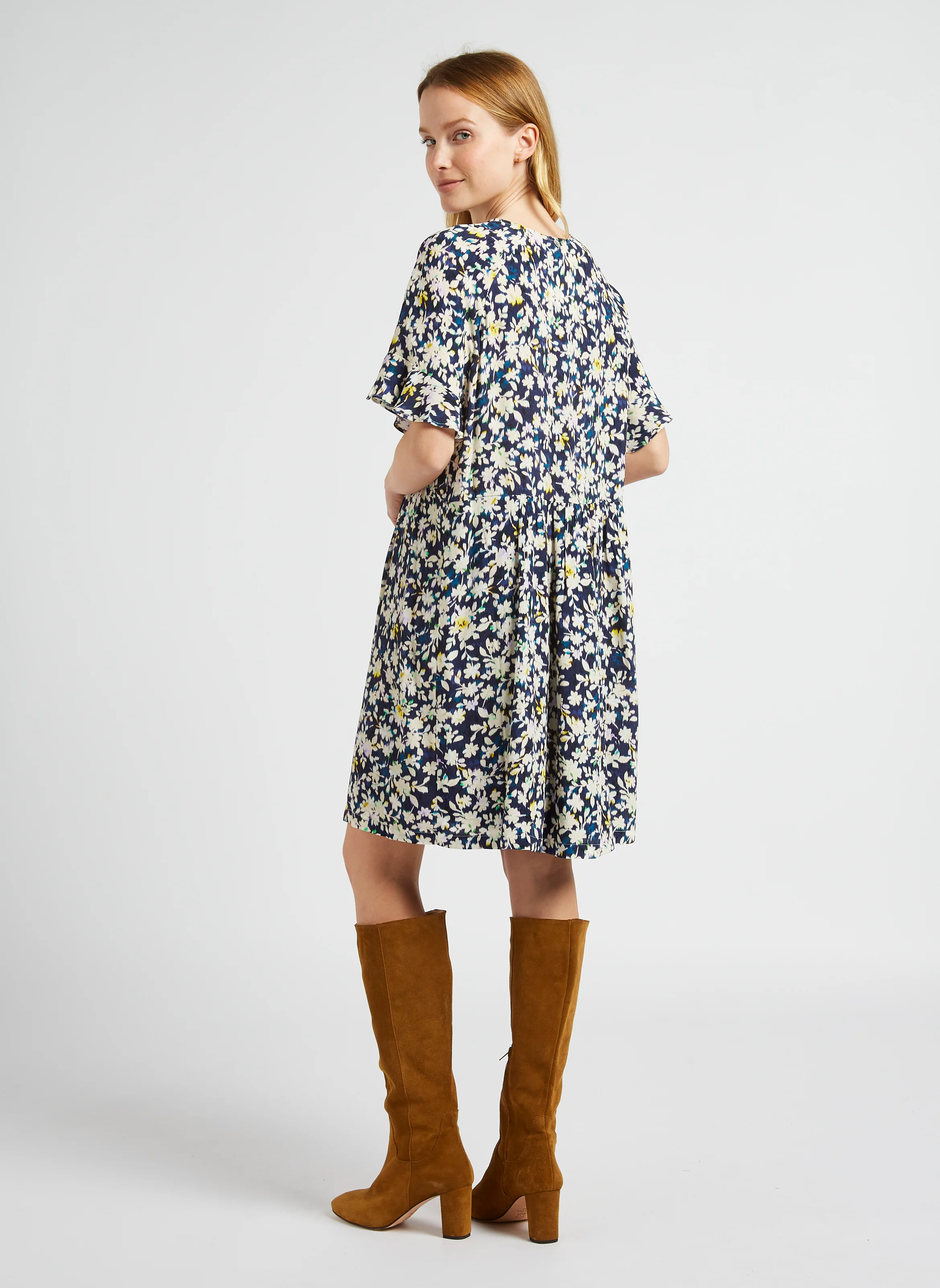 RANDY - Robe ample à col V | Bleu