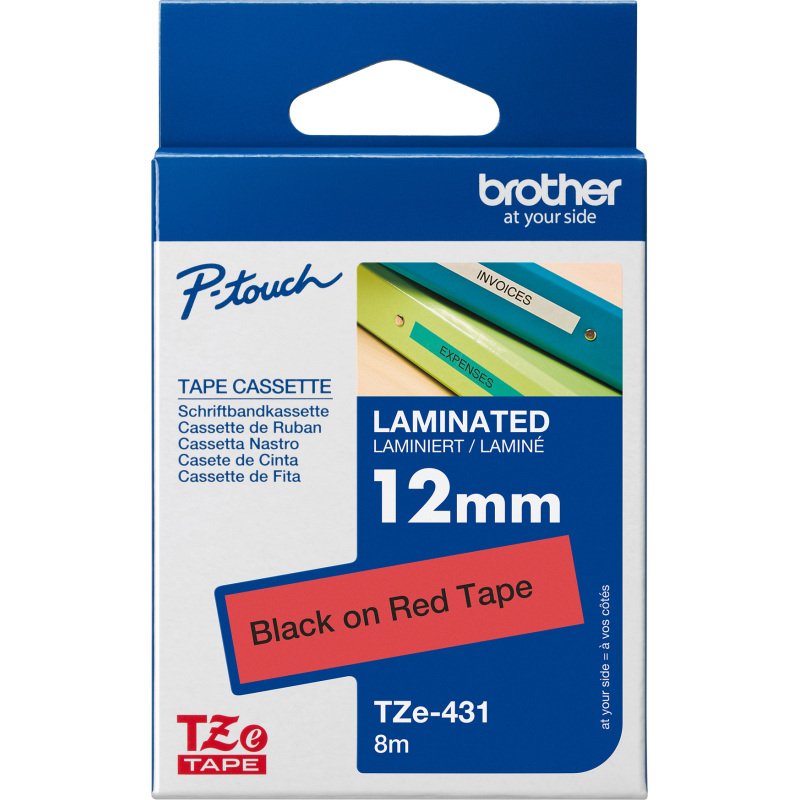 Ruban laminé Brother 12 mm TZE 431 rouge écriture noire