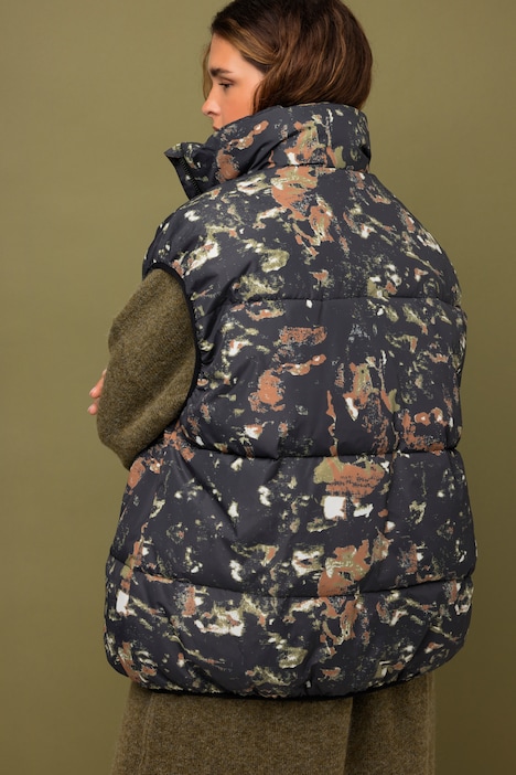 Steppweste, oversized, Allover Print, Stehkragen