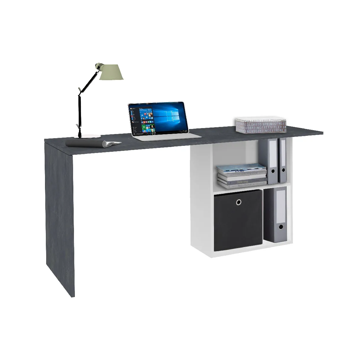Alter Bureau linéaire avec étagère - Blanc brillant/Gris