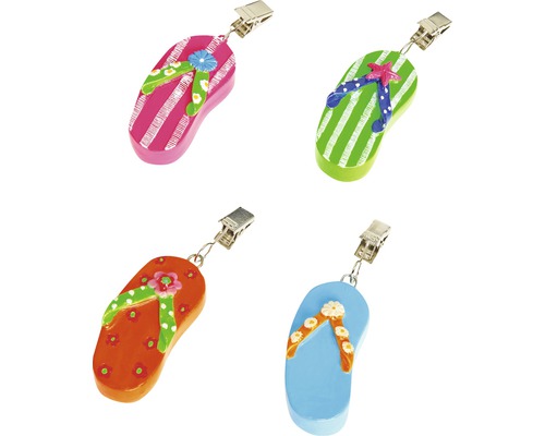 Tafelkleedgewichten, flip-flop design, 4 stuks, groen, oranje, roze, 13x13 cm