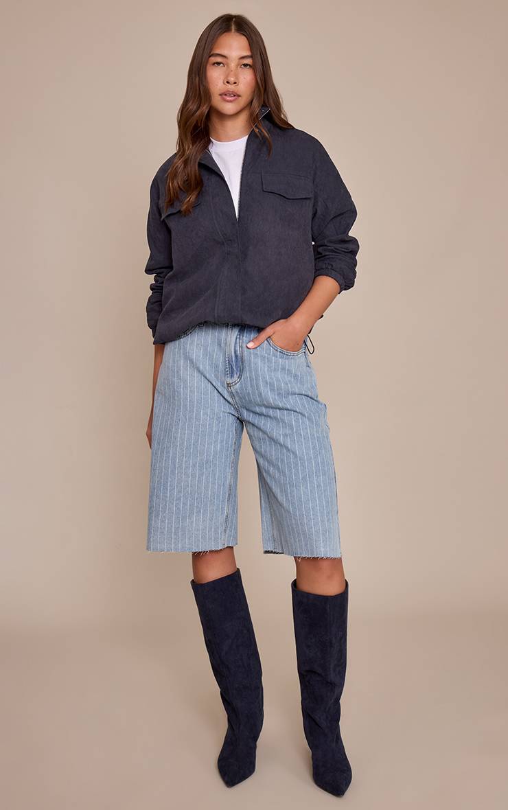 Bleu Clair Short En Jean Long À Rayures Tennis