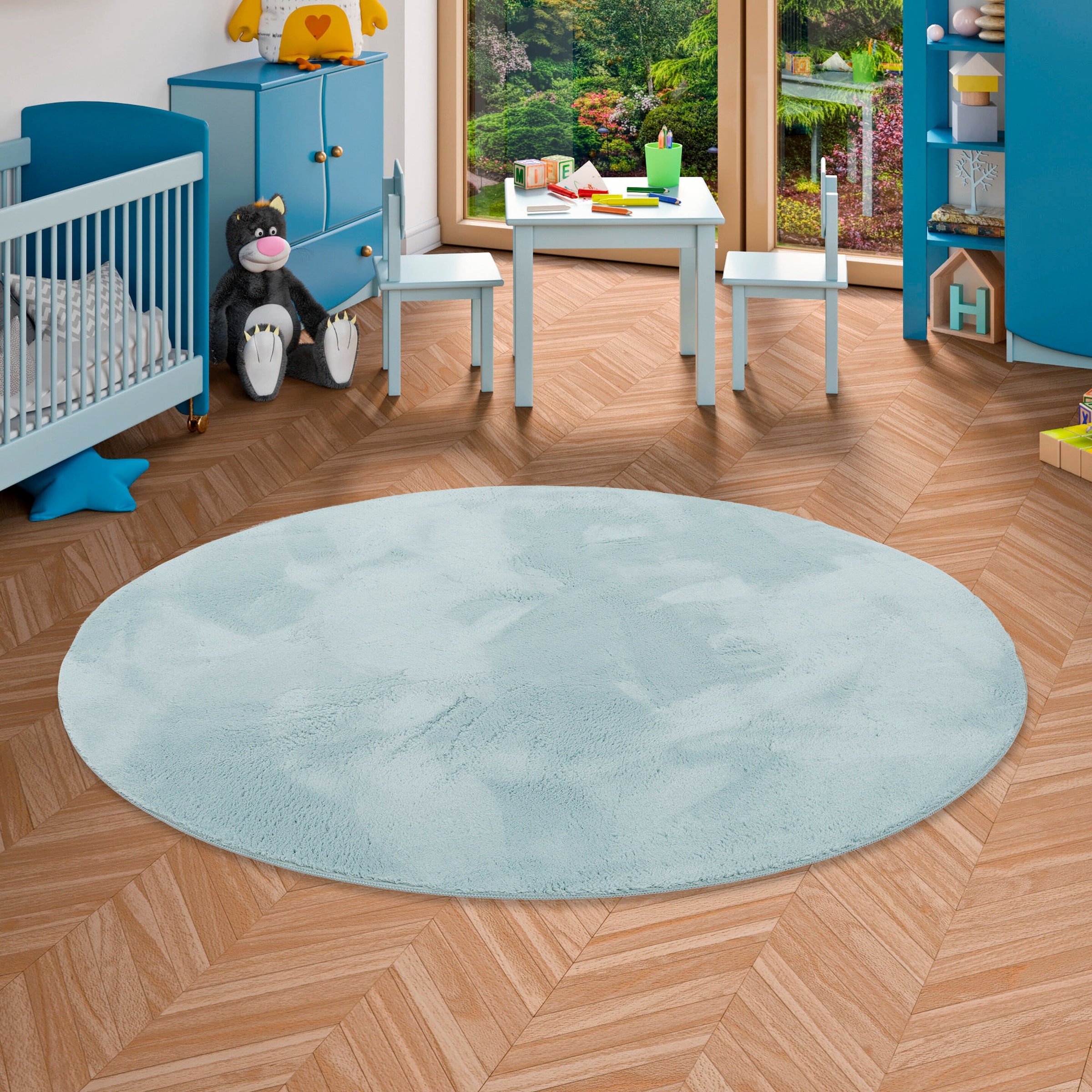 Pergamon Kinder Super Soft Fellteppich Pearl Kids Rund Blau