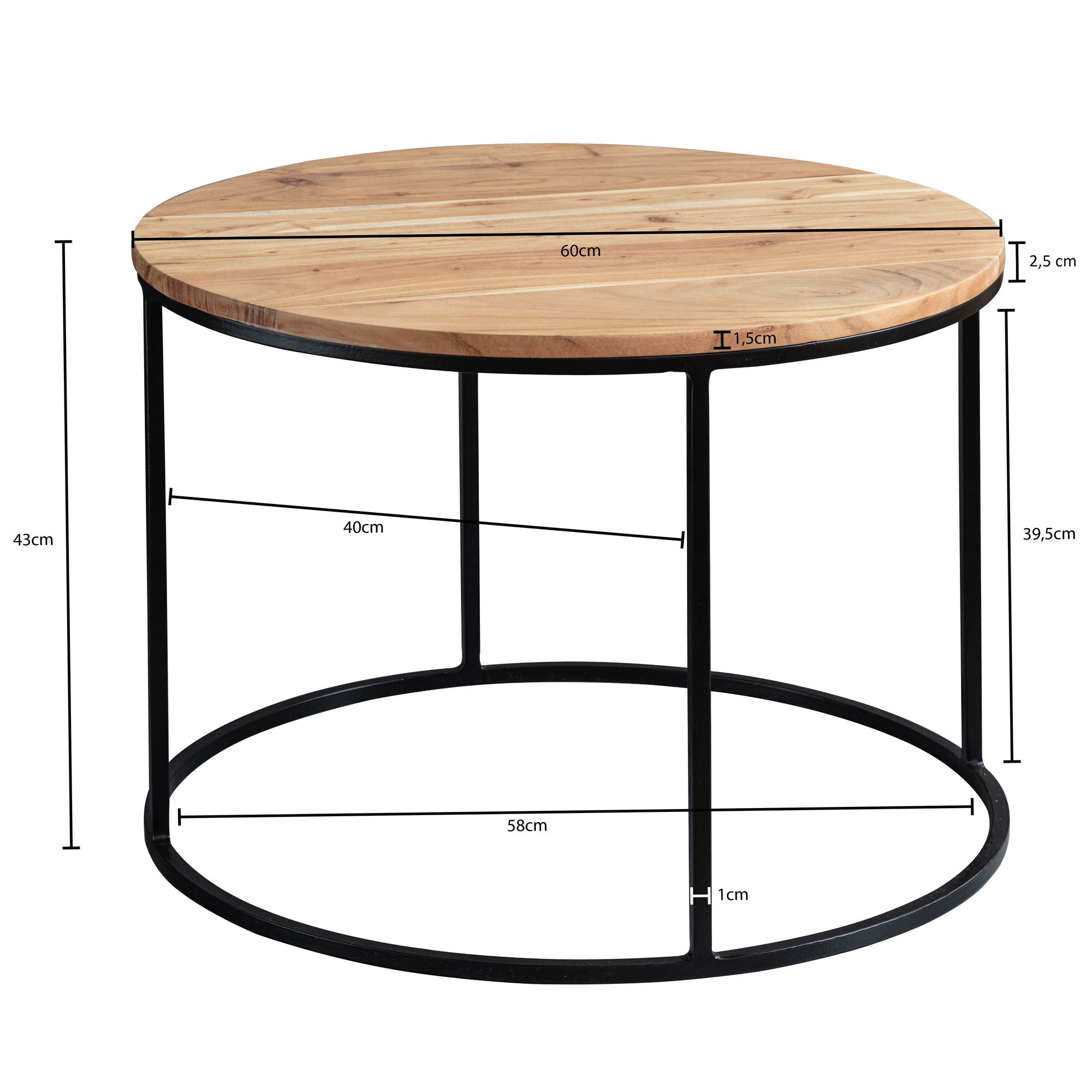 FineBuy Couchtisch Massivholz 60x43x60 cm Wohnzimmertisch Sofatisch Rund Tisch