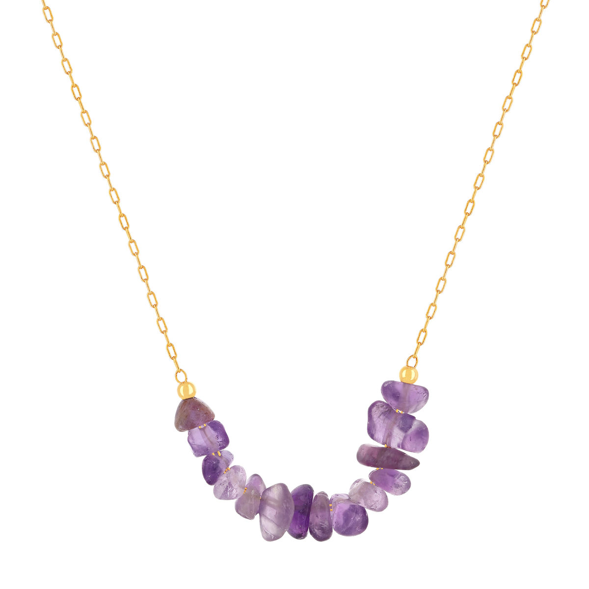 Collier plaqué or jaune améthystes 42 à 45 cm