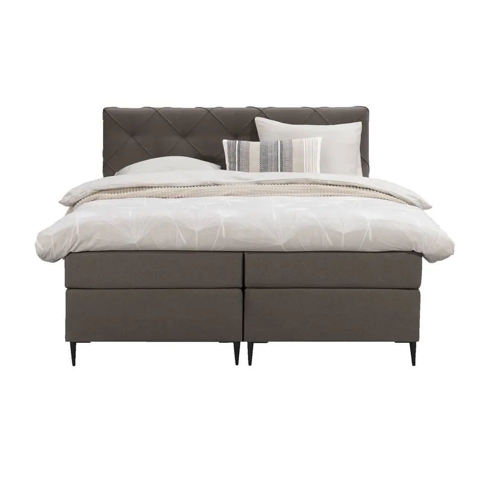 Boxspring Liv geruit - donkerbruin - 160x200 cm - slanke poot