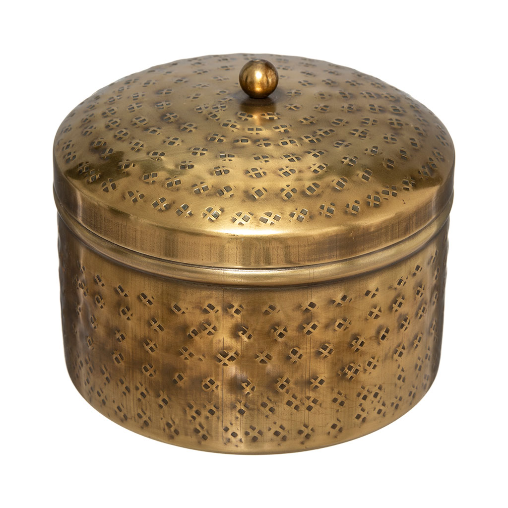 Boite de rangement ronde OASIS métal dorée D 13x10.5cm