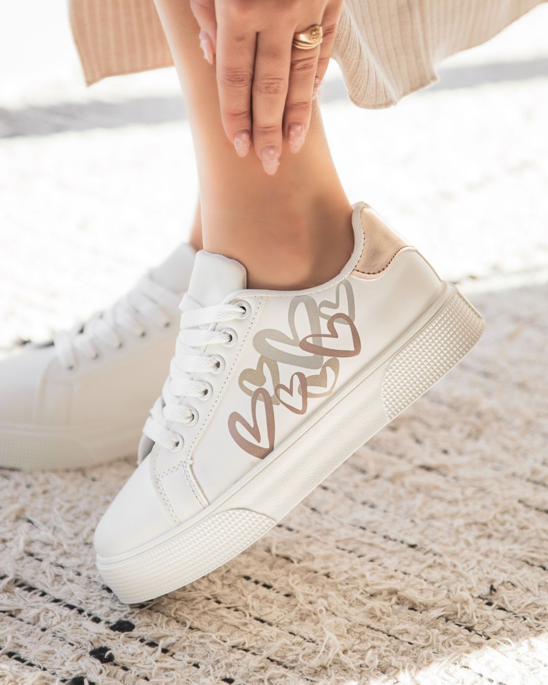 Basket femme blanche champagne à lacets - Gladys