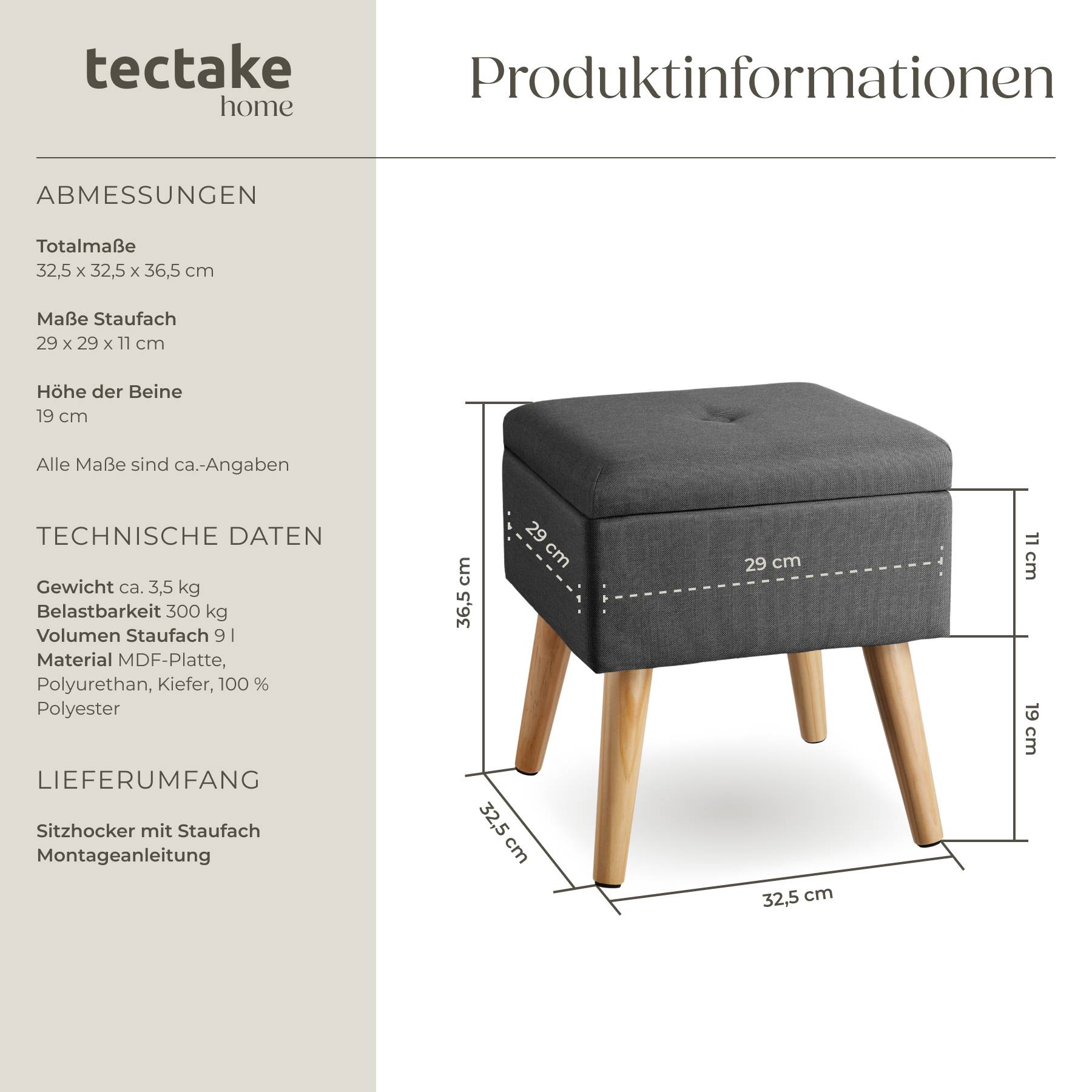 Sitzhocker mit Stauraum Elva