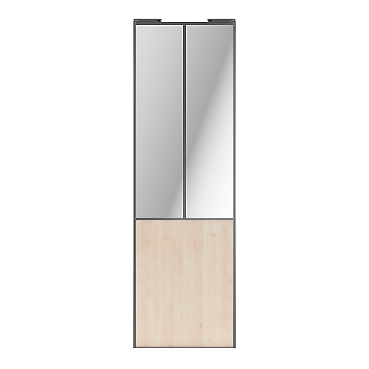 Porte de placard coulissante atelier effet chêne clair profil gris GoodHome Arius H. 248,5 x L. 76.2 cm + amortisseurs