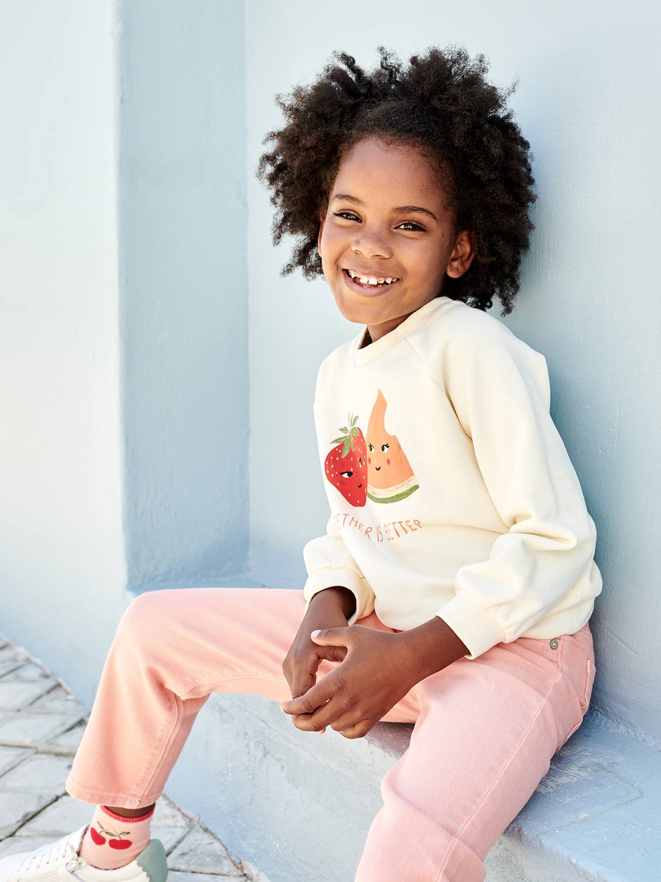 Moletom rosa claro com estampa de frutas para meninas