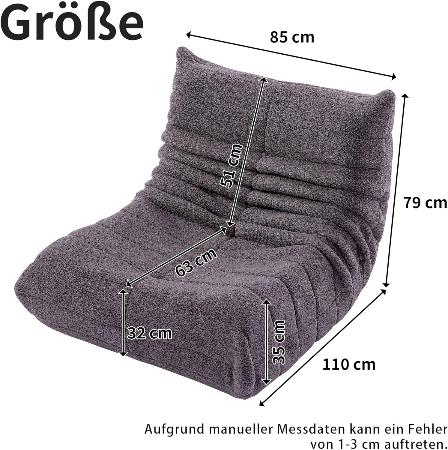okwish Sitzsack Sofa Bodensofa, Bodenstuhl mit Rückenlehne, Lesesessel Bequem XXL, Lazy Sofa, Bean Bag Chair für Schlafzimmer Wohnzimmer, Liegesessel Grau